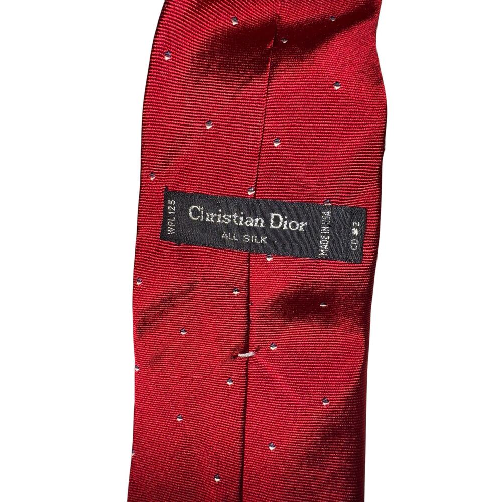 Vintage‎ Christian Dior Silk Tie Deep Red Blue White Dots Old Money Luxury ~Flaw